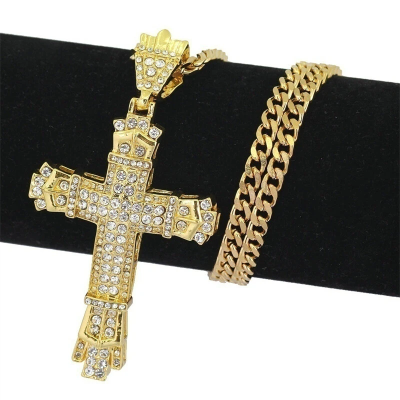 Rhinestone Cross Pendant Necklace Charm Shiny Zircon Cross Necklace for Men Women Hiphop Necklaces Fashion Jewelry Gifts (image for) Rhinestone Cross Pendant Necklace Charm Shiny Zircon Cross Necklace for Men Women Hiphop Necklaces Fashion Jewelry Gifts